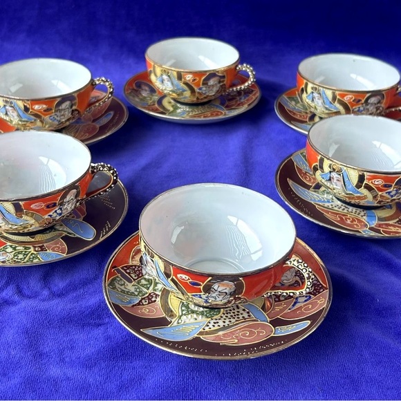 Antique Japanese Satsuma Dragonware Moriage Gold Tea Set - Hand Painted - Picture 8 of 16